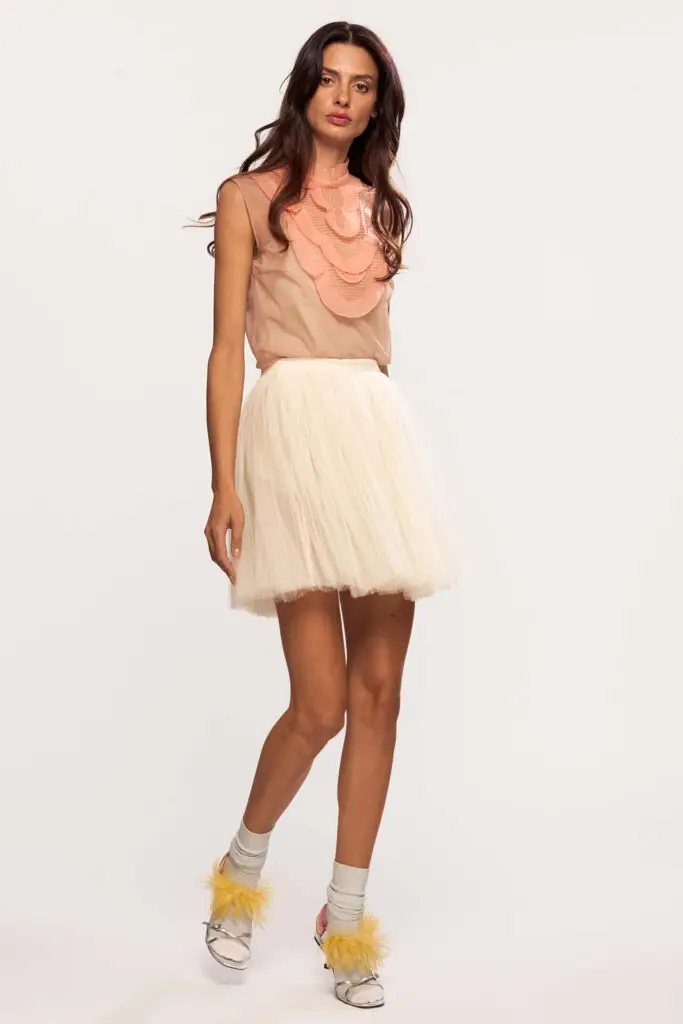 Pleated Tulle Mini Skirt