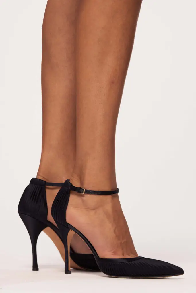 Black Satin Pointed-Toe Pumps