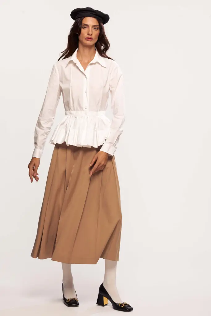 Button-front Peplum Blouse In White