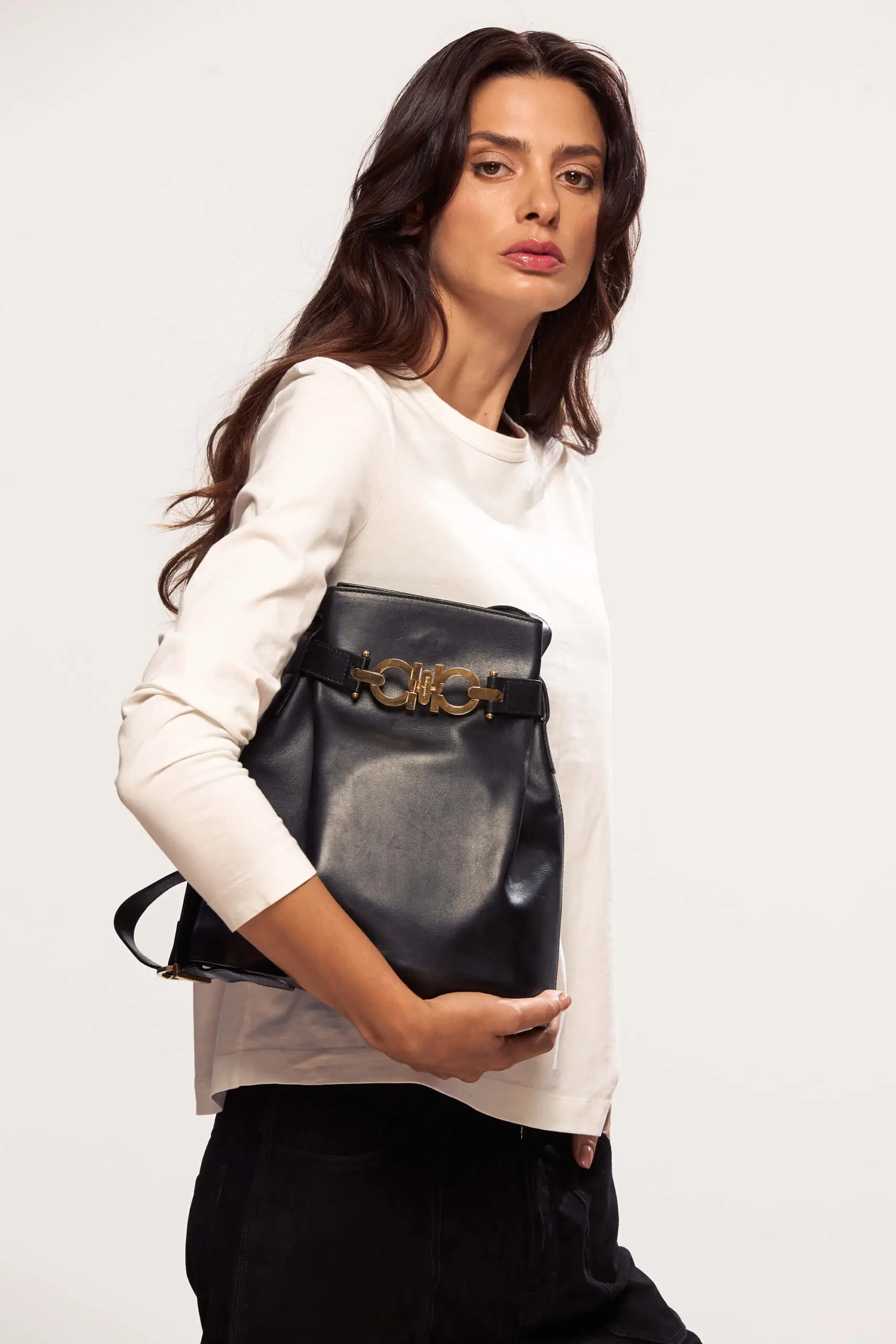 Gancini Bucket Bag In Black 1 Gancini Bucket Bag in Black