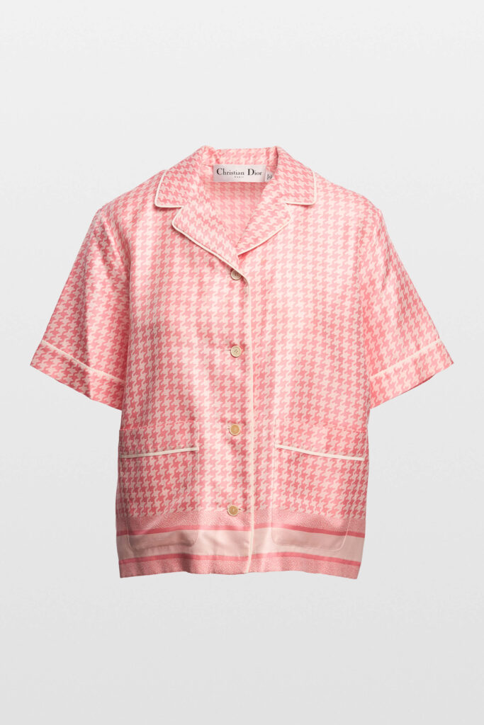 Houndtooth Silk Twill Short Sleeve Shirt