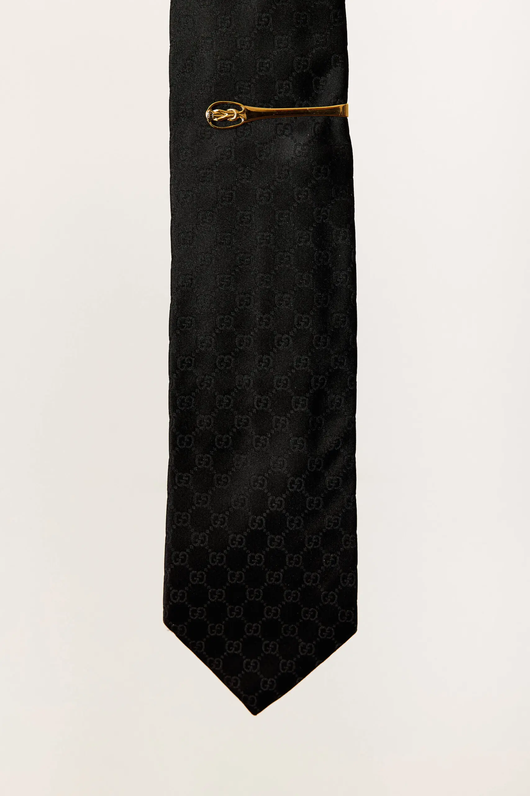 Gg Monogram Tie &Amp; Gold Tie Clip Set 1 GG Monogram Tie & Gold Tie Clip Set
