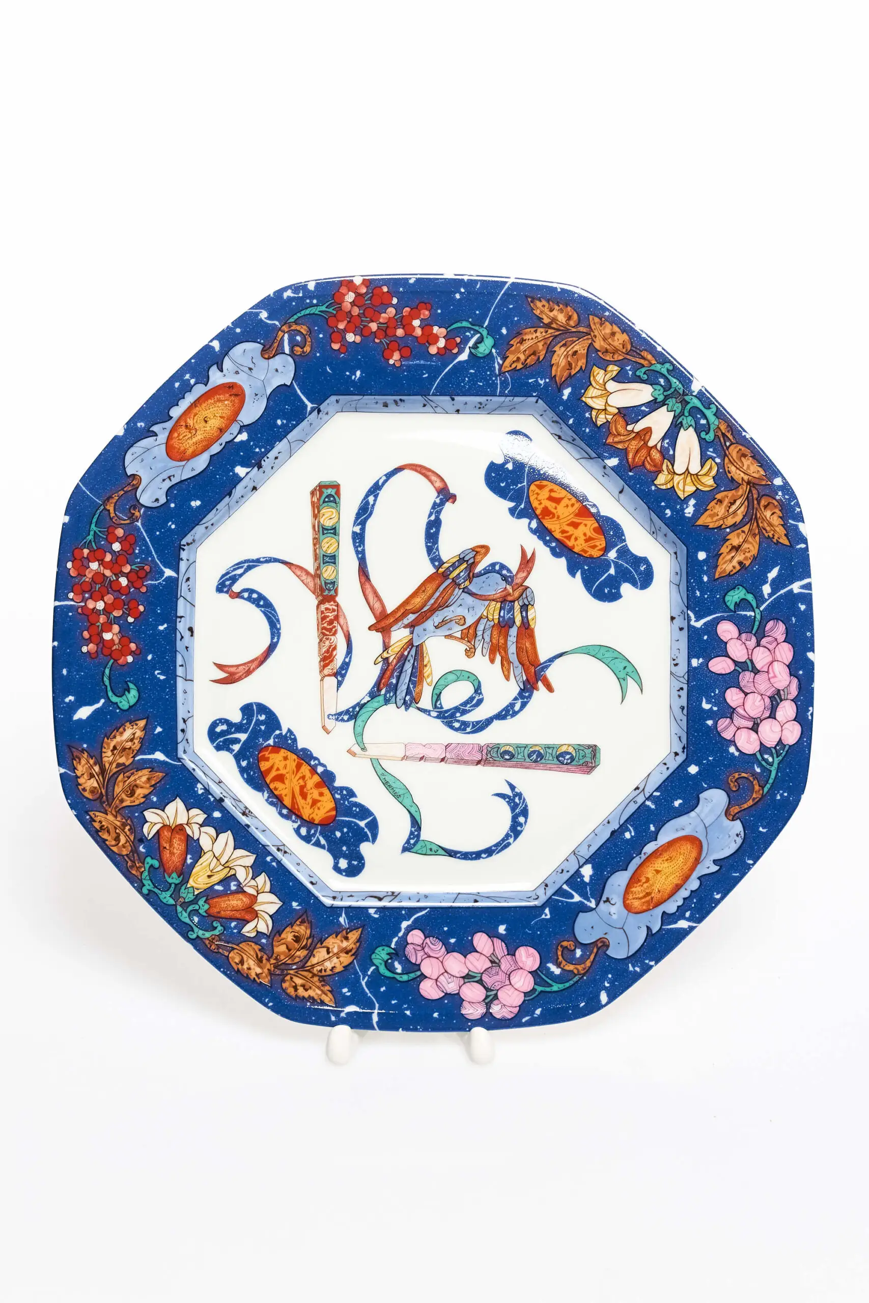Vintage Marqueterie Porcelain Octagonal Plate 1 Vintage Marqueterie Porcelain Octagonal Plate