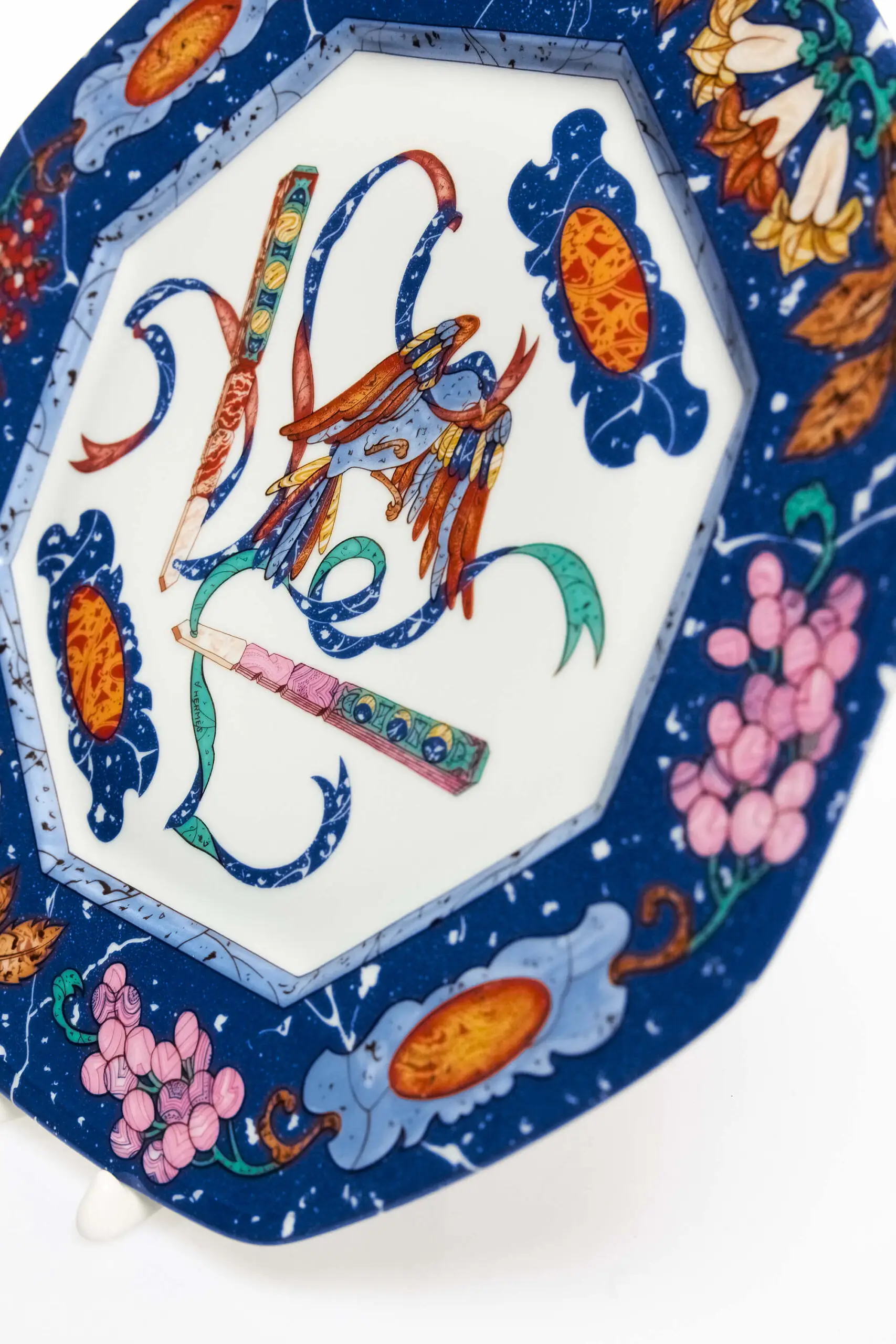 Vintage Marqueterie Porcelain Octagonal Plate 3 Vintage Marqueterie Porcelain Octagonal Plate