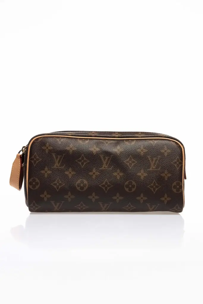 Monogram Canvas Toiletry Pouch Leather Trim Travel Case