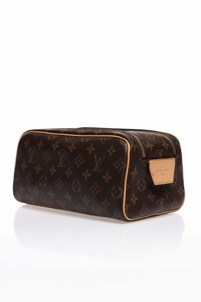 Monogram Canvas Toiletry Pouch Leather Trim Travel Case