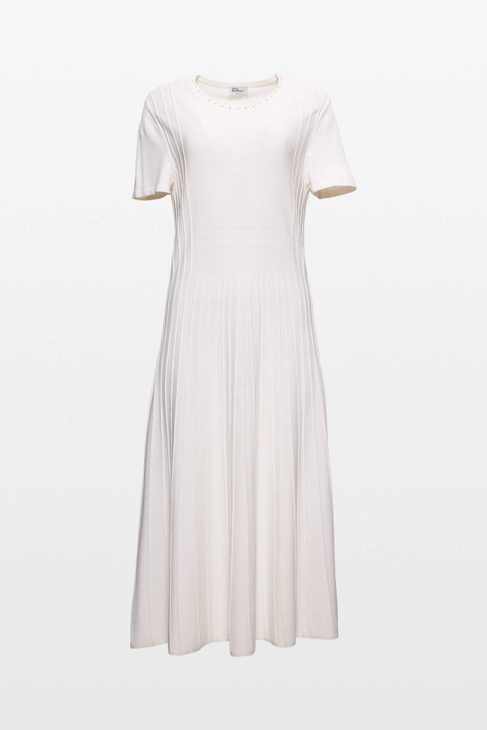 Pleated Knit Midi Dress